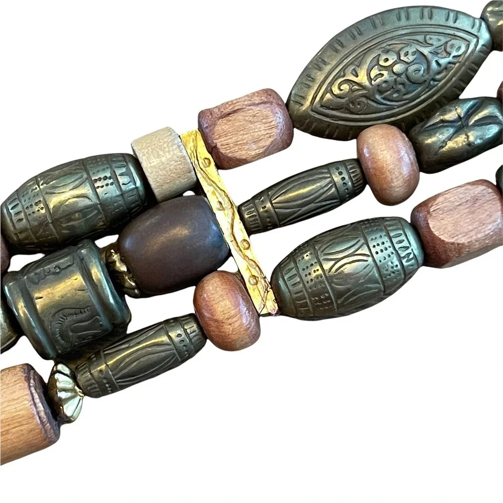 The Limited Beaded Belt Womens Large Brown Leather Vintage‎ Multicolor 30-34
